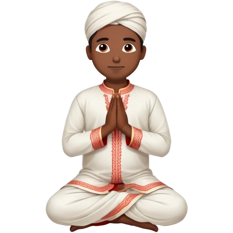 Full body Bengali man wearing traditional red kurti and white dhoti with hands joined in prayer position emoji