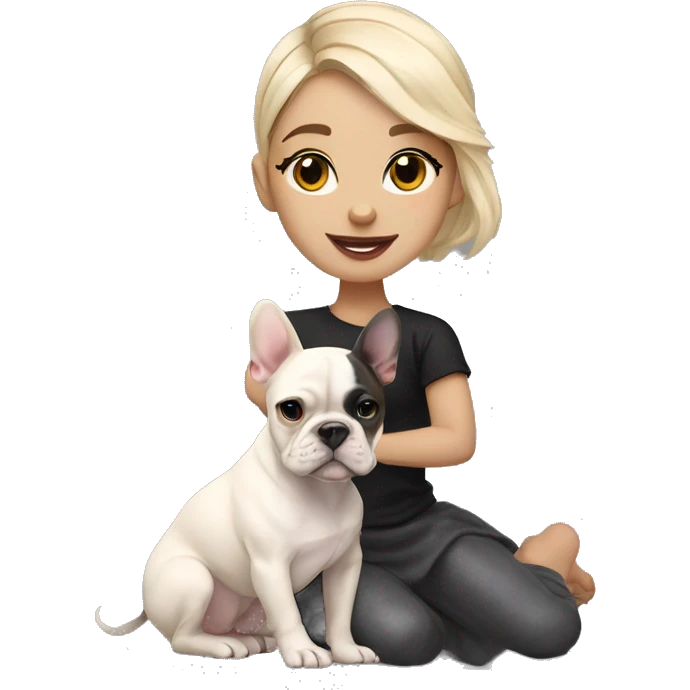light-skinned and fair-haired dancer with a French bulldog merle puppy emoji