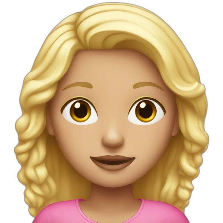 Blond girl using pink macbook emoji