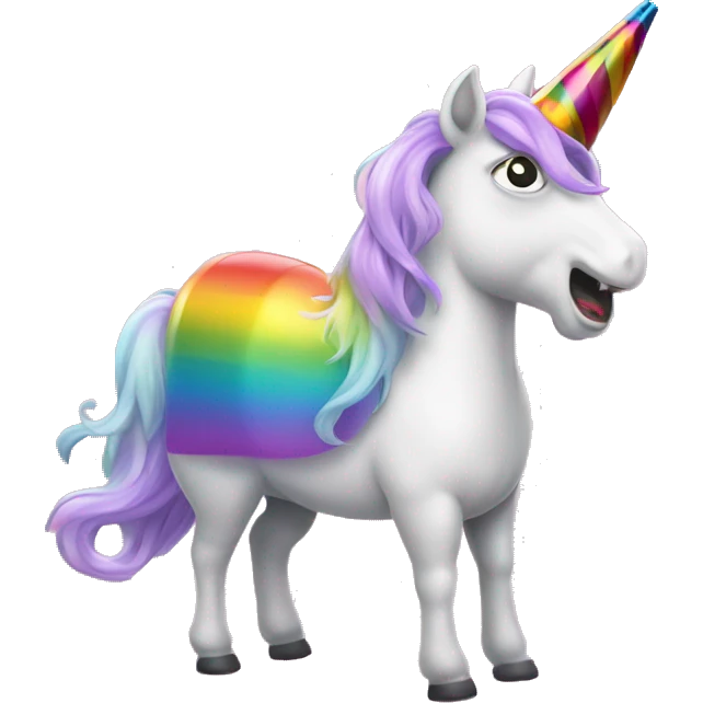 Rainbow unicorn with a party blower emoji