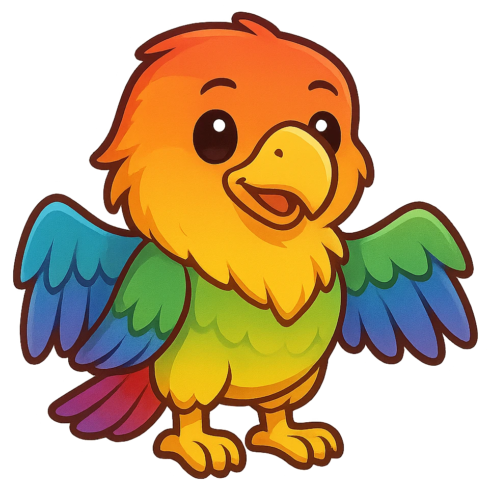 rainbow eagle, cartoon style, bright rainbow plumage, friendly expression emoji