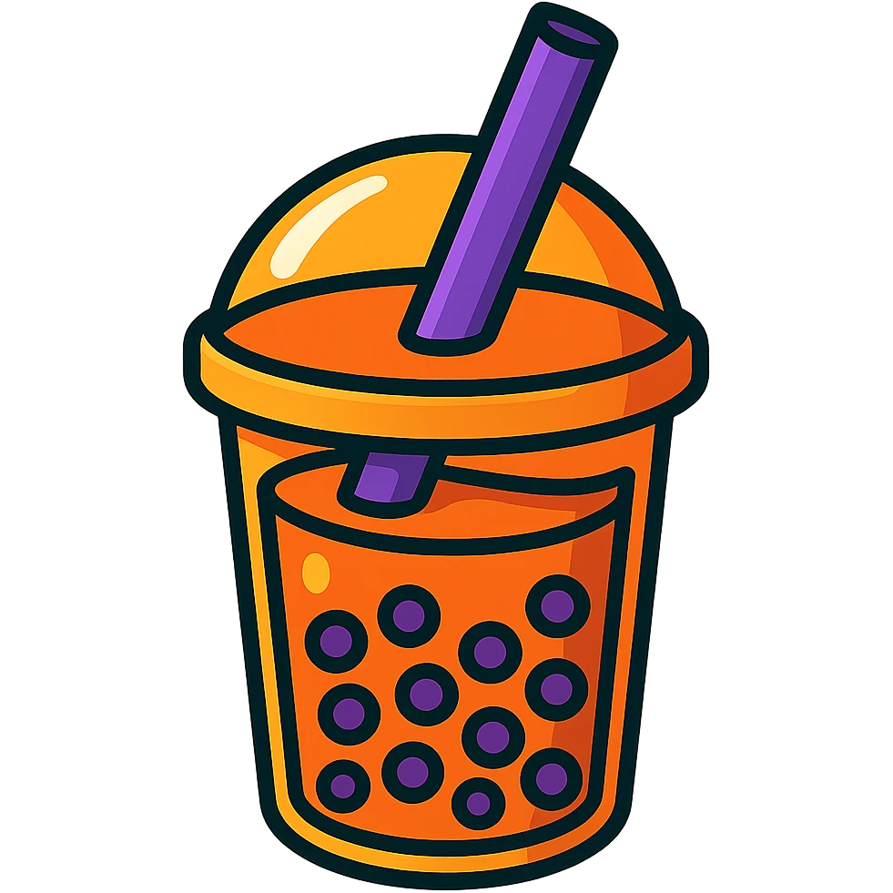 boba luba with purple straw, vibrant cartoon style emoji
