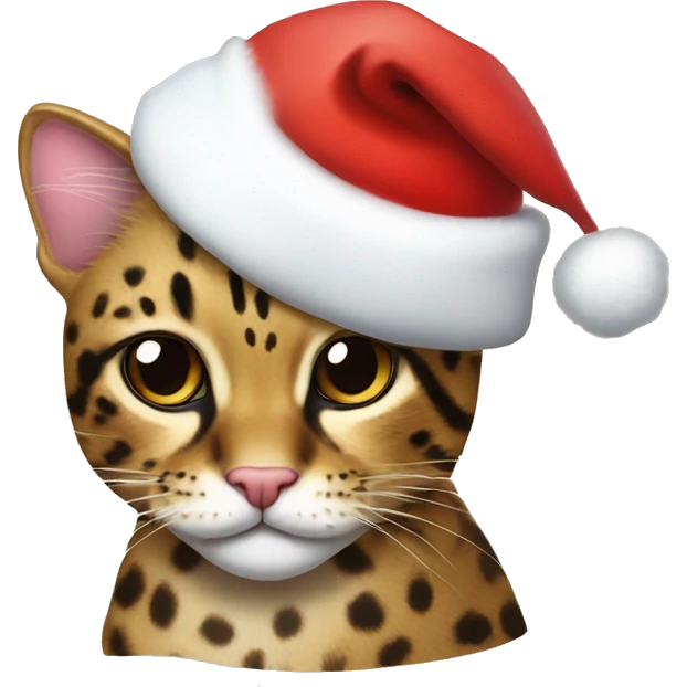 Leopard cat with santa hat emoji