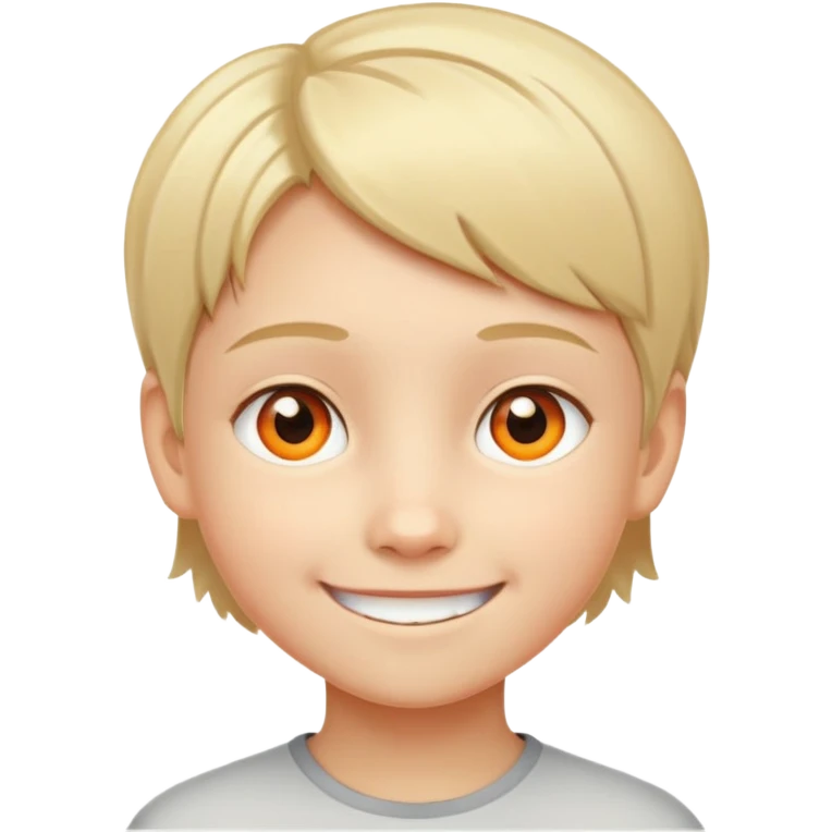"- Nam
- 10 tuổi
- Da trắng
- Tóc ngắn, vàng
- Cười tươi
- Mắt cam
" emoji