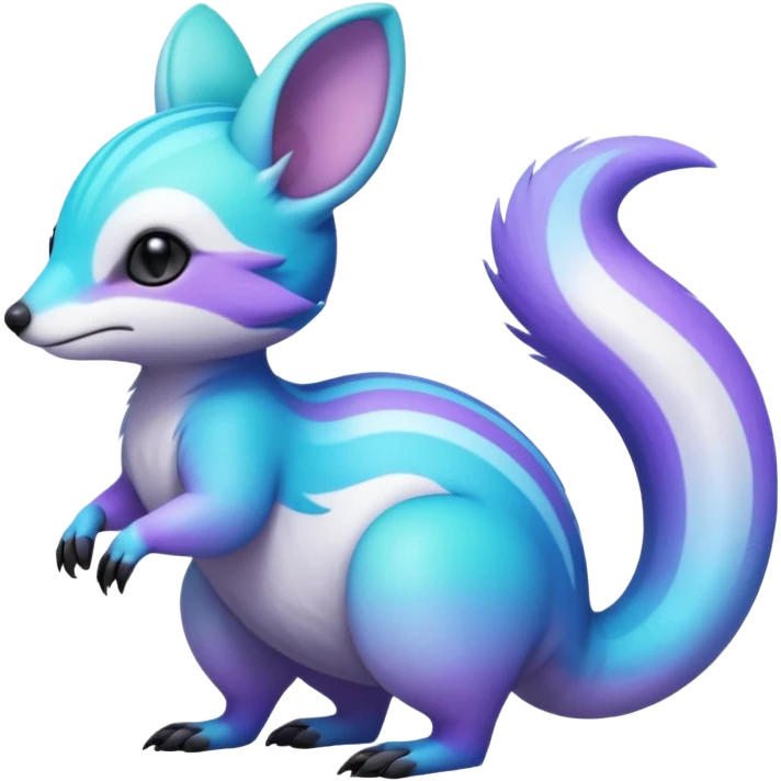 Iridescent Neon Green-Cyan-Blue-Purple-gradients Minccino-Numbat-Sergal-fusion-hybrid-animal-creature, full body emoji