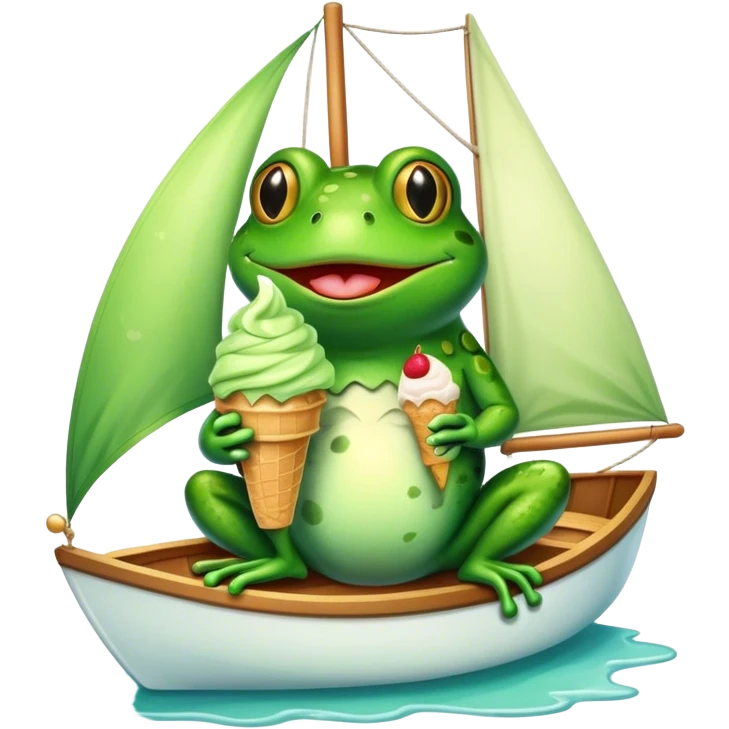 Frog eating an ice cream on a sailboat emoji