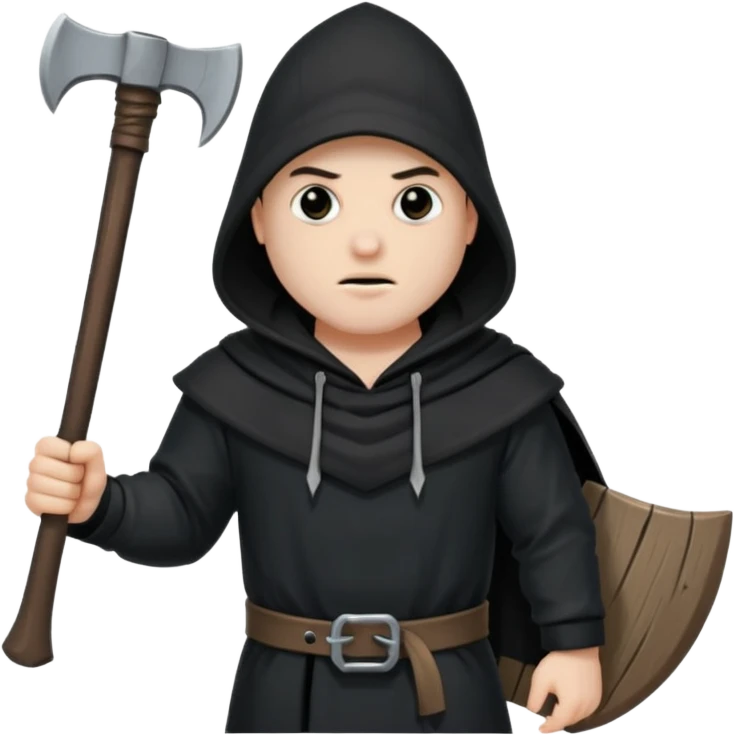 an executioner with a black hood and an axe in his hand emoji