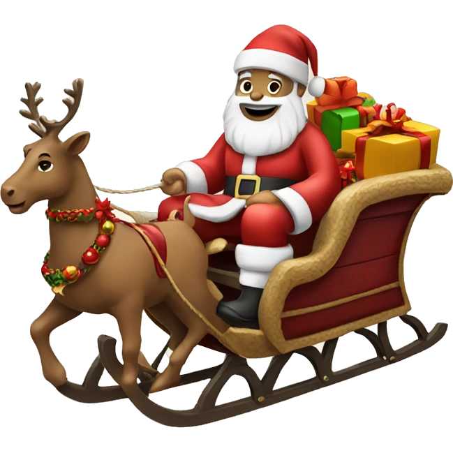 Santa on a sleigh with baby Jesus and presents emoji