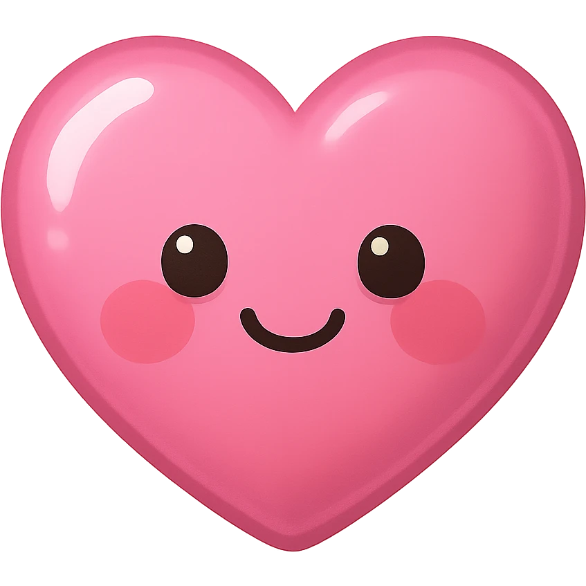 a cute pink heart emoji, shiny, with a smiling face, blushing cheeks emoji