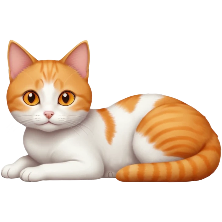 full body tiny short hair ginger and white cat with orange eyes lying down emoji