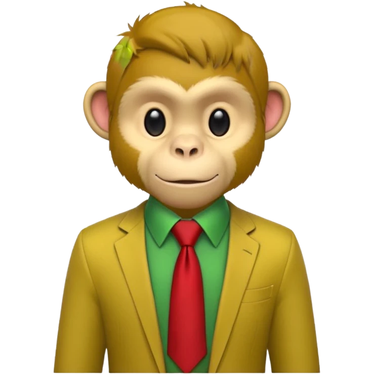 yellow monkey with green shirt,red tie emoji