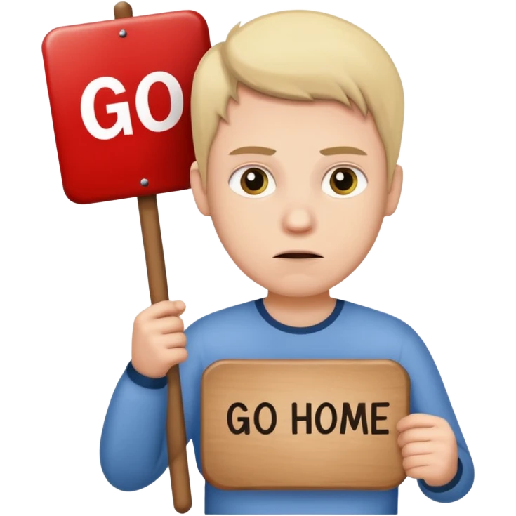 A white person holding a sign that says go home emoji