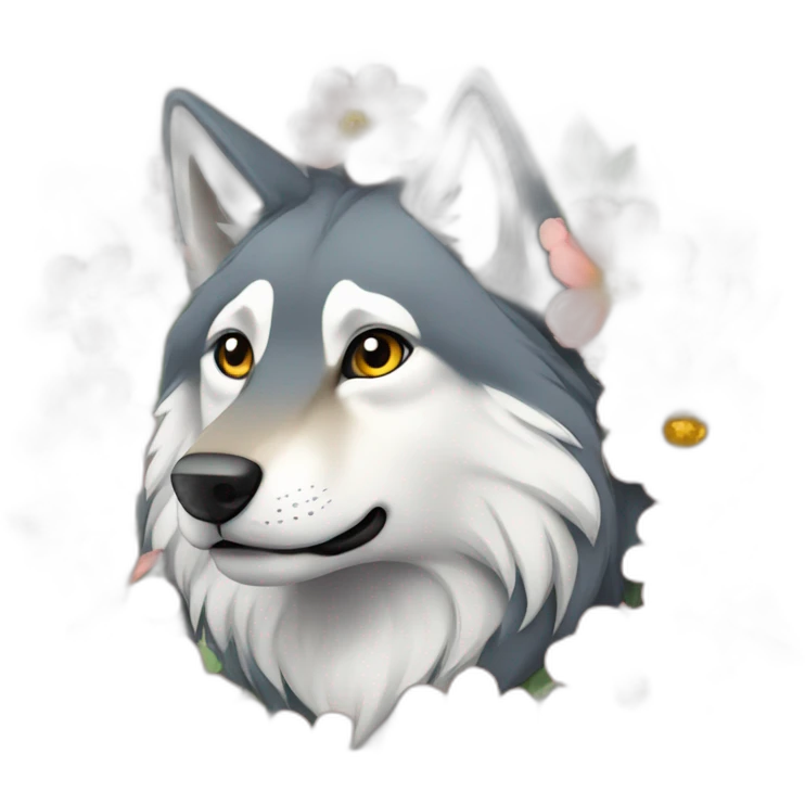 Loup avec des fleurs emoji