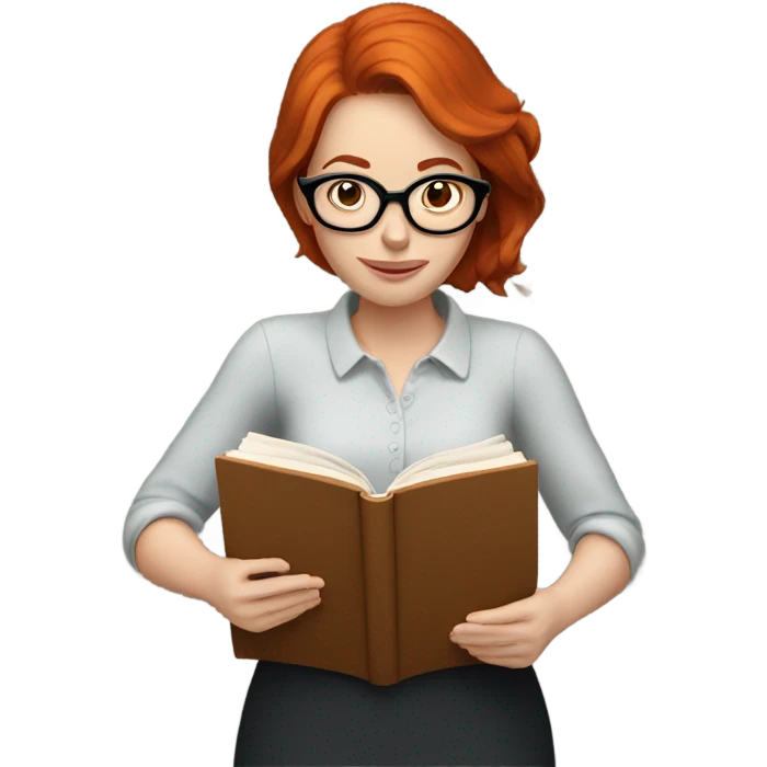 Redhead woman with glasses reading a book emoji
