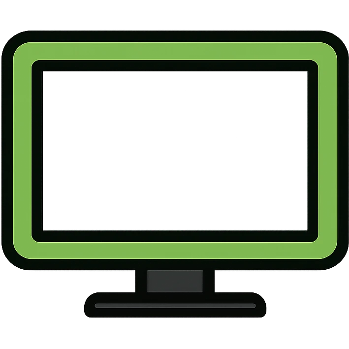 Green television with black outlines, modern flat screen TV emoji