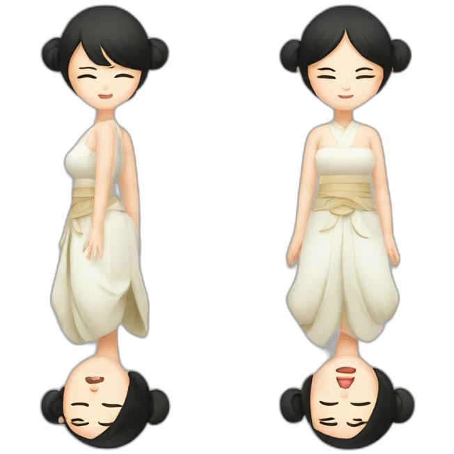 Chinese lady up side down doing yuga emoji