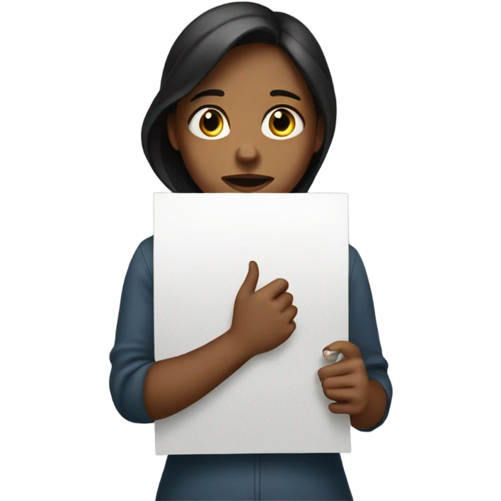A girl holding up a sorry sign emoji
