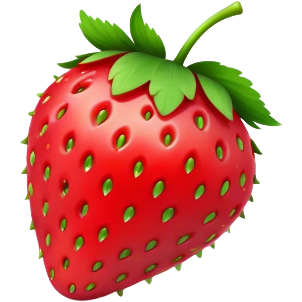 Cinematic Realistic Strawberry Emoji, Plump and juicy, with a deep red color and small, fresh seeds dotted across the skin. Its glossy, sweet surface catches the light, while bright green leaves top off the perfect, delicious berry. Soft glowing outline, capturing the essence of sweetness and freshness in a bright strawberry! emoji