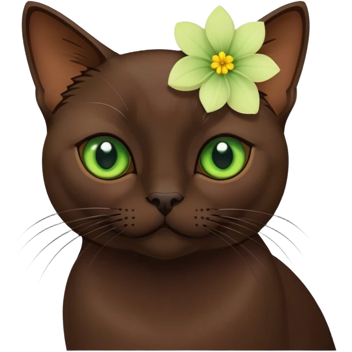 Dark brown Burmese cat with flower  emoji