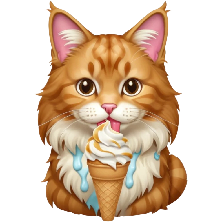 cute maine coon cat eating ice cream emoji