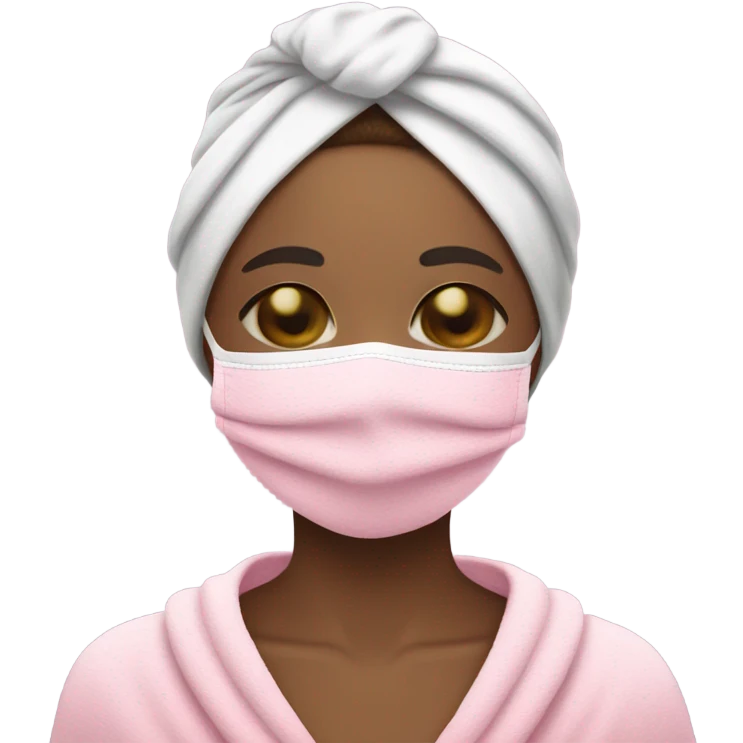 girl with a towel on her head with a pink face mask eyes closed emoji