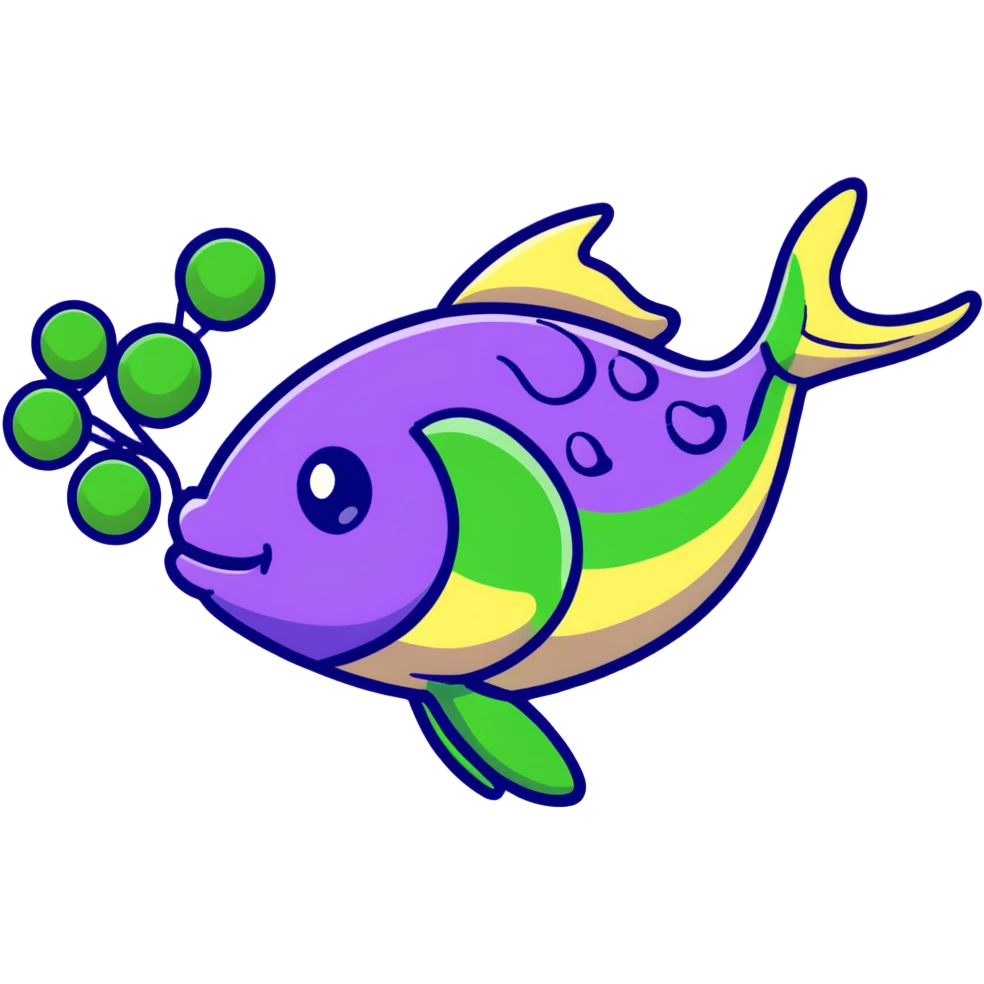 A fish swimming next to green peas emoji