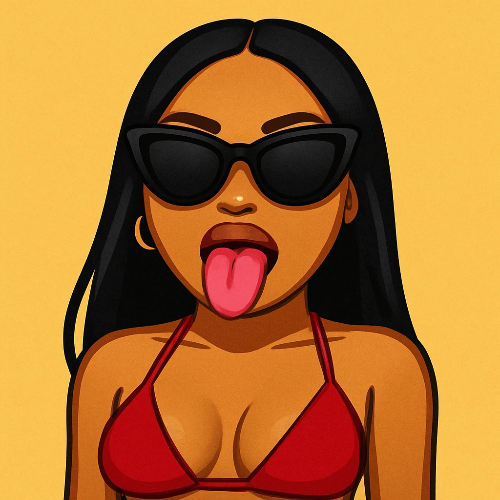 baddie in a bikini, sunglasses, tongue out, emoji emoji