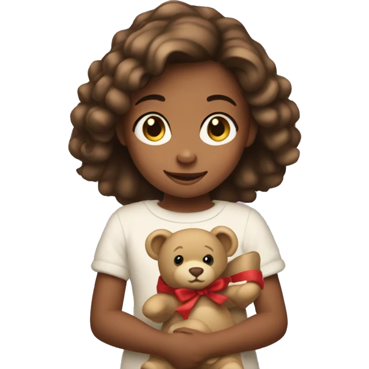 Little girl holding a teddy bear near the Christmas tree emoji