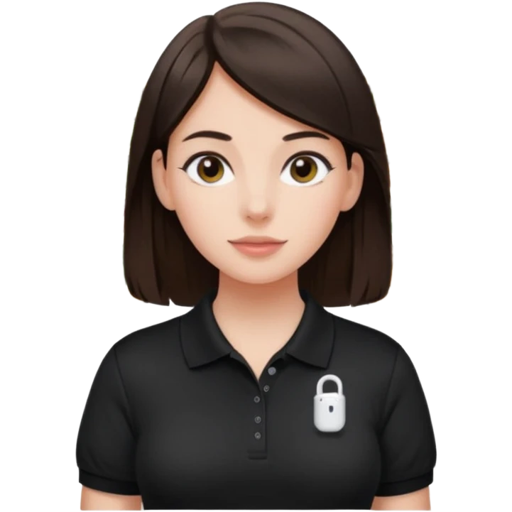 Girl with dark brown hair with airpods wearing a black wegmans grocery store polo emoji