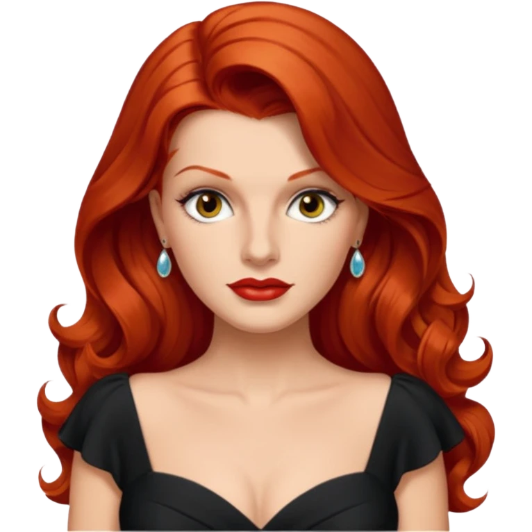 Rita Hayworth with long red hair, hazel eyes, black outfit emoji