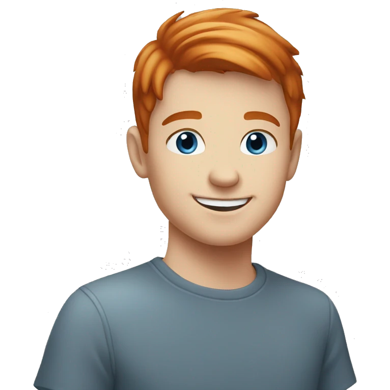 young guy smiling with blue eyes and short straight Redhead  hair emoji