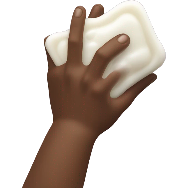 a hand holding a bar of soap covered in foamy bubbles emoji