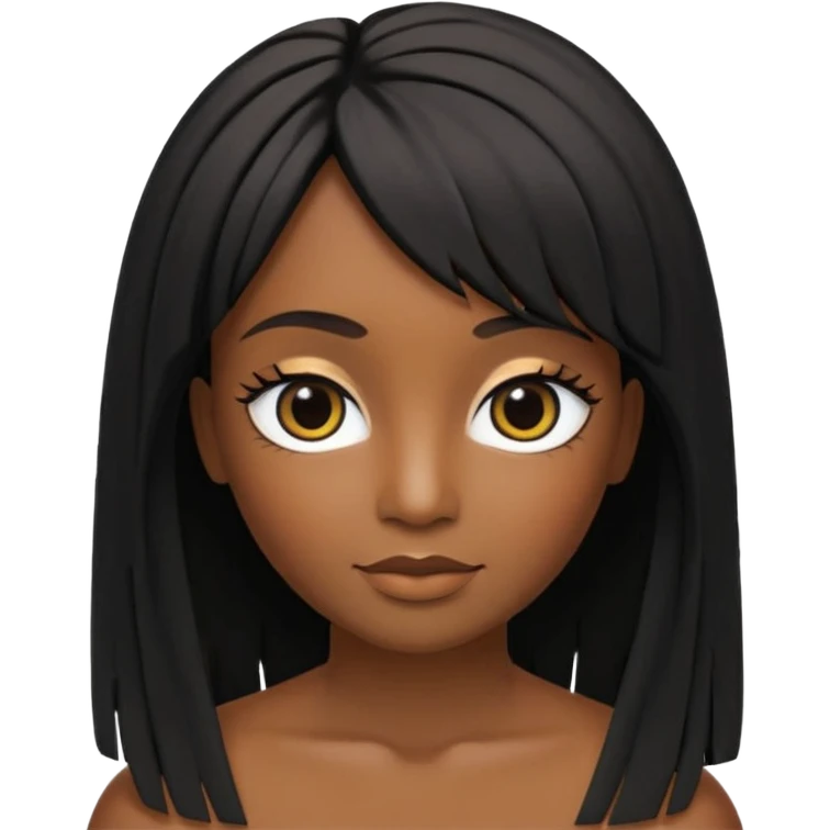 crie um icon no estilo memoji da apple de uma garota parda com cabelo preto abaixo do ombro e franja na altura dos olhos, sobrancelhas pretas, olhos castanhos escuro com delineado preto, nariz afinado, lábios grossos com batom preto e colar preto com um pingente de morcego emoji