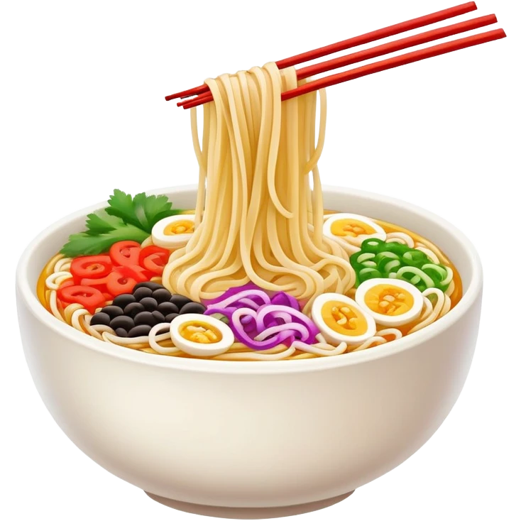 Shaanxi cold skin noodles with colorful toppings, simplified emoji style with bold outlines and bright colors, cartoon style Xi'an famous cold appetizer emoji