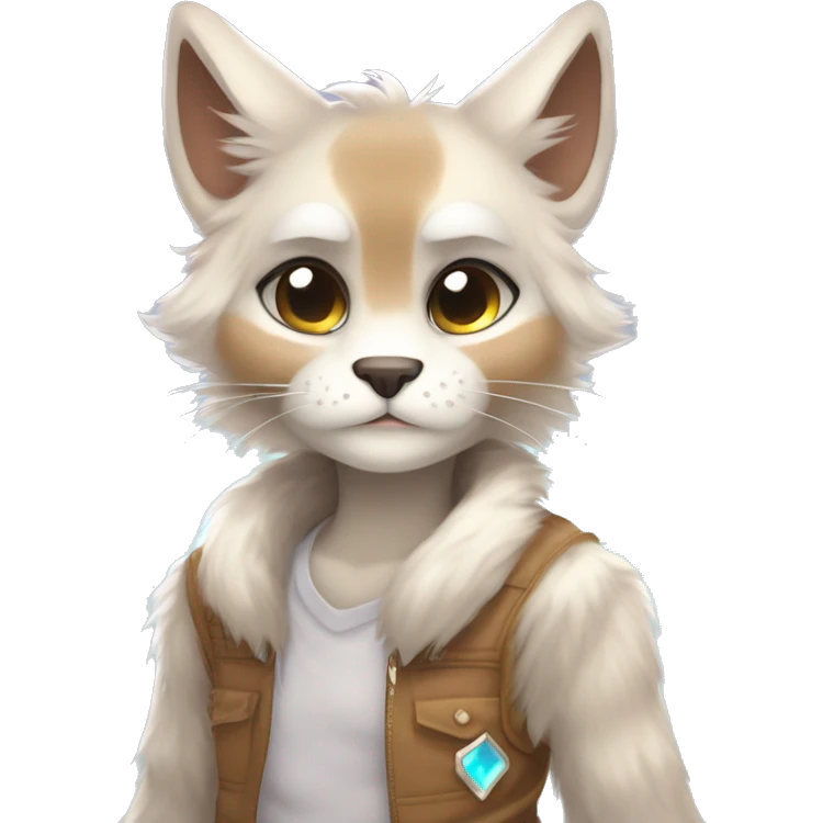 Furry, sparkle, iridescent, colorful, pastel, edgy, cool, fantasy beautiful, brown, beige, white, divine, godly, angelic, animal, anthro, full body, fursona, feline emoji