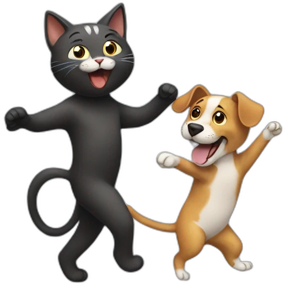 Cat dancing with a dog emoji