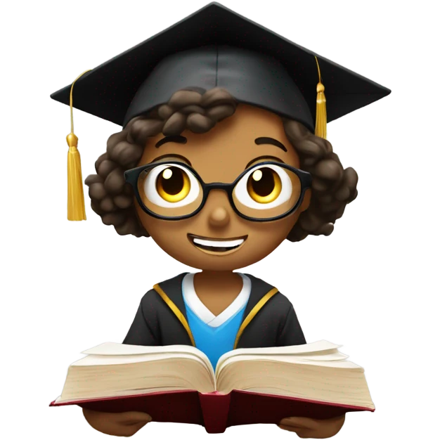 young graduated person opening a book and looking at it, surprised and amazed, light goes out of the book emoji