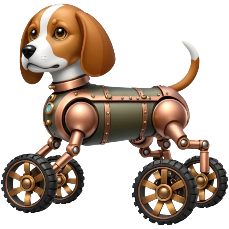 Stylish steampunk Military robotic automaton beagle dog with off-road wheels  emoji