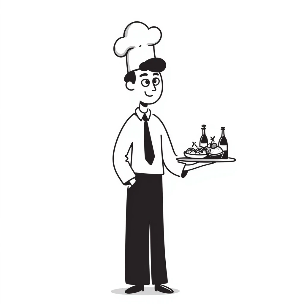 Chef in business attire with chef hat, confidently selling food products emoji