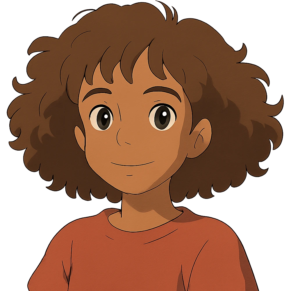 girl with curly brown hair, dark brown eyes, and brown skin emoji