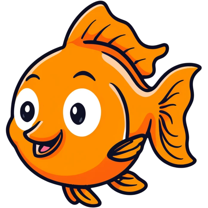 goldfish with big googly eyes and buck teeth, comical expression emoji