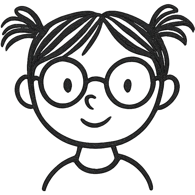 girl with glasses, hand drawn sketch style emoji