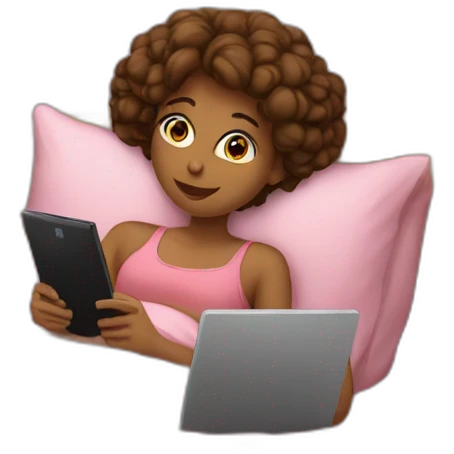 Girl chilling in her bed on her mobile pc emoji