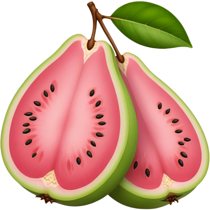 A guava cut in half showing pink flesh and white seeds emoji