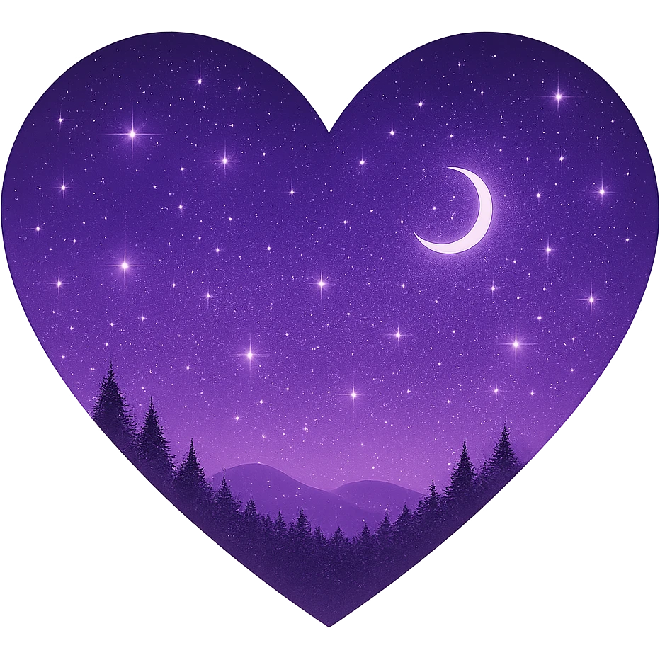 Modify the heart with a night sky gradient to a purple night theme with a purple gradient, more stars, and a soft glow. Remove the background entirely yellow emoji