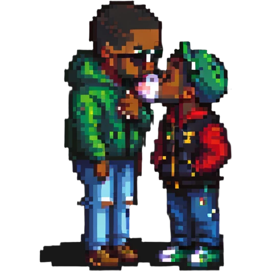 P Diddy kissing Drake, pixel art emoji