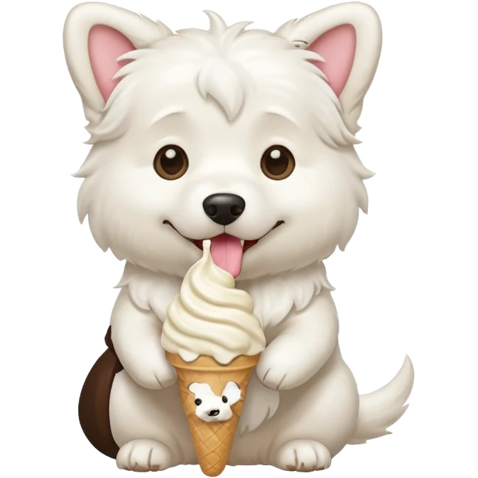 White dog eating ice cream  emoji