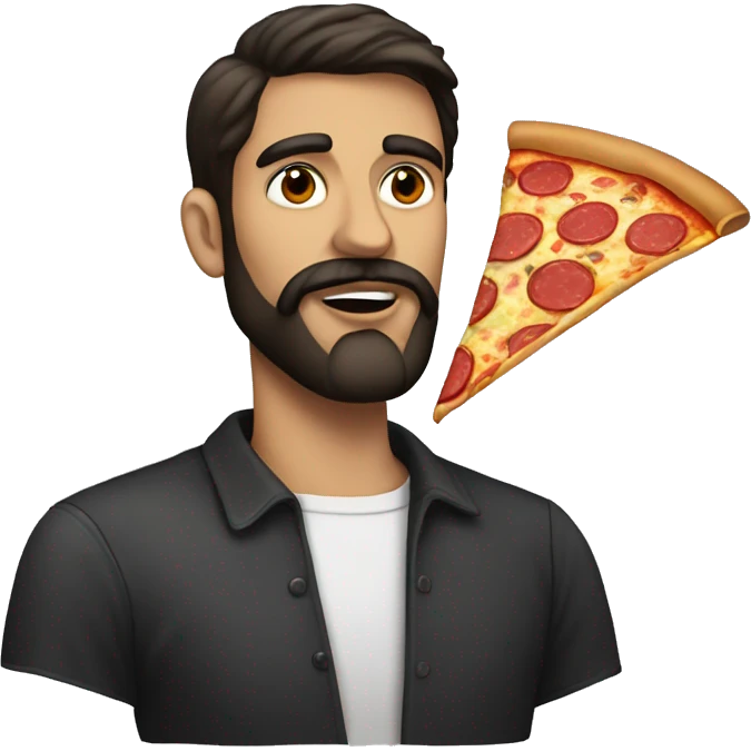 dark hair bearded man with lipstick and pizza emoji