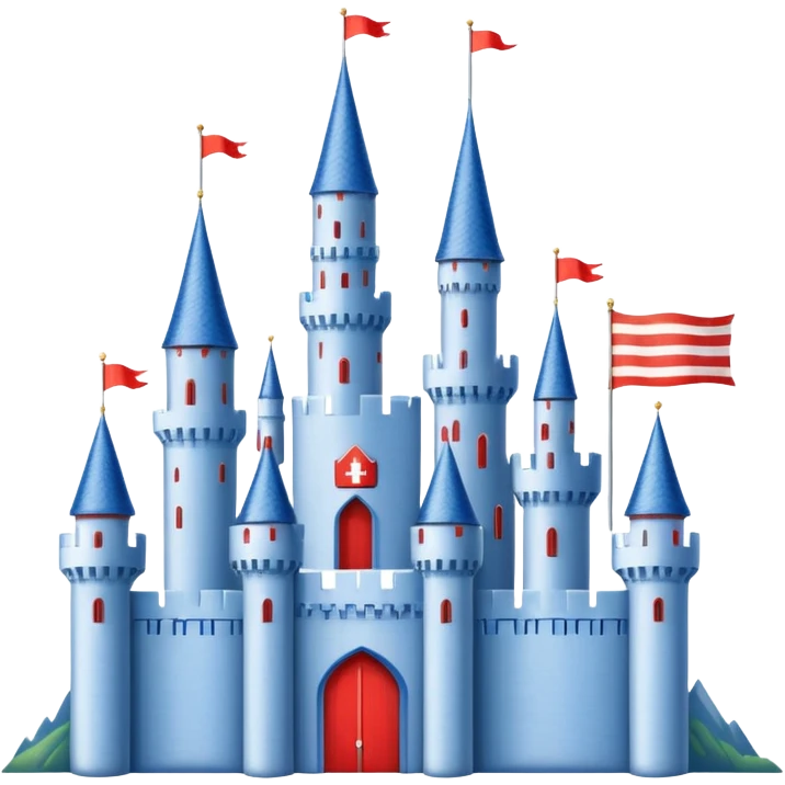 The flag has a yellow background with four horizontal red stripes running across it. In the upper left corner, there is a blue rectangle containing a white, stylized castle with three towers, the middle tower being taller than the others. emoji
