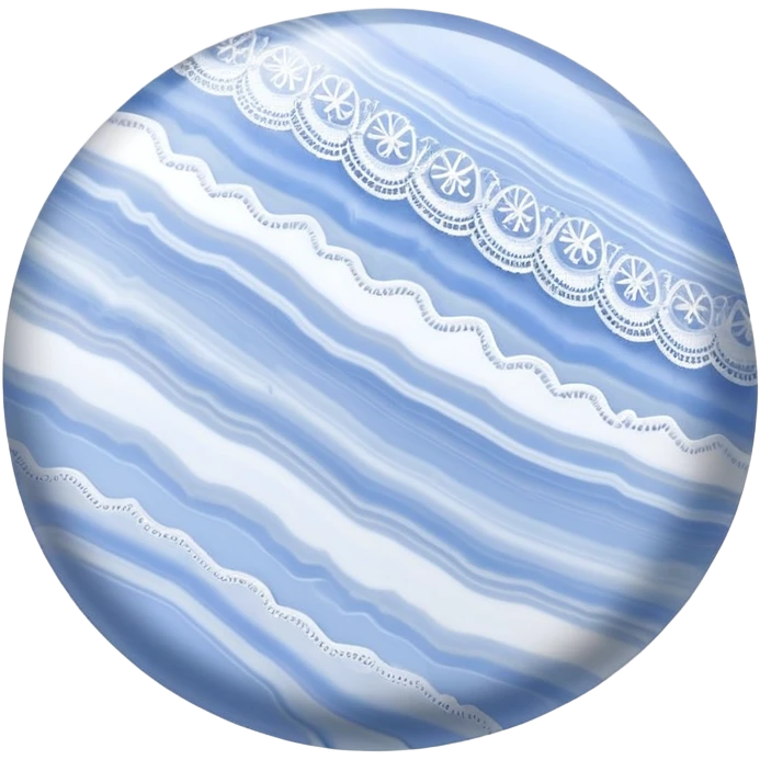 Blue lace agate cabochon with delicate pale blue and white lace-like bands in a smooth polished dome emoji